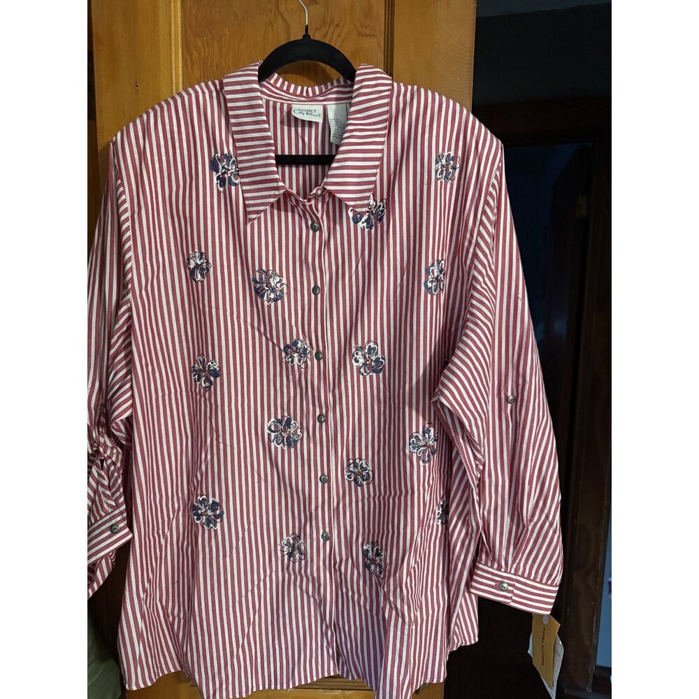 Vintage Koret City Blues Striped Embroidered Button Up Shirt Deadstock w Tags